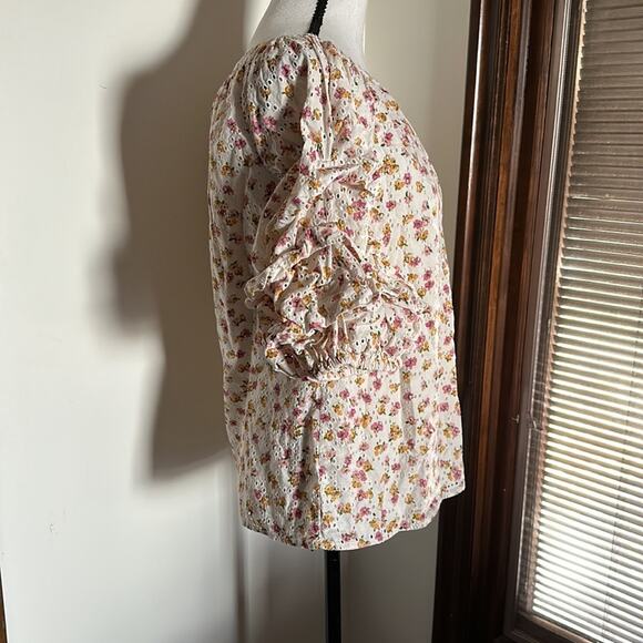 CeCe | Floral Puff/Ruched Sleeve Blouse Size S - Picture 3 of 9